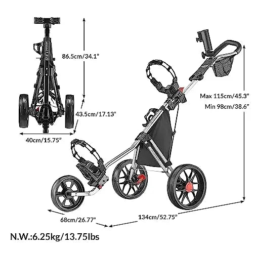 Caddytek CaddyLite 11.5 V3 3-Wheel Golf Push Cart - SuperLite Deluxe