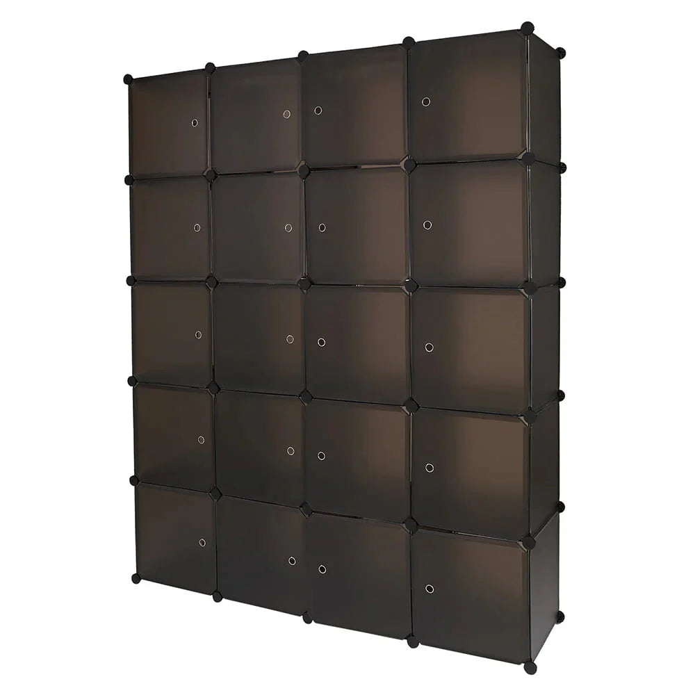 20-Cube Plastic Closet Organizer With Hanging Rod, Brown - 58 x 14.5 x 70 in