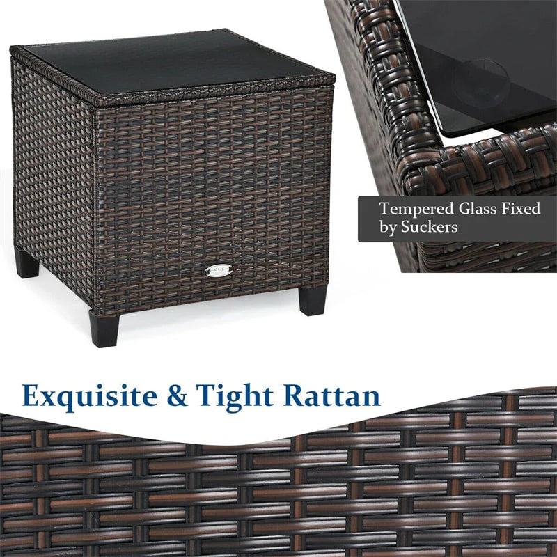 3-Piece Rattan Patio Conversation Set With Cushions And Coffee Table