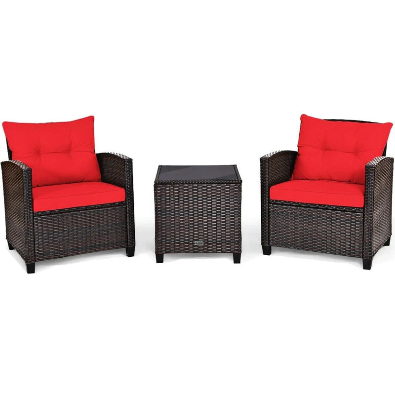 3-Piece Rattan Patio Conversation Set With Cushions And Coffee Table
