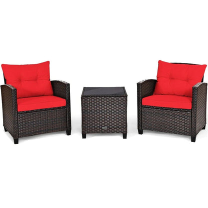 3-Piece Rattan Patio Conversation Set With Cushions And Coffee Table
