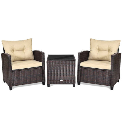 3-Piece Rattan Patio Conversation Set With Cushions And Coffee Table