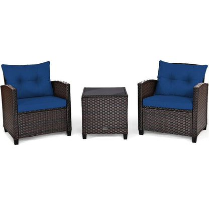 3-Piece Rattan Patio Conversation Set With Cushions And Coffee Table