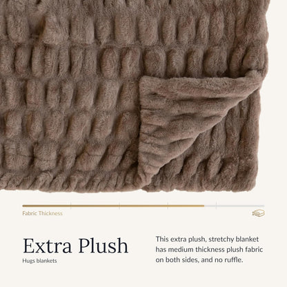 Minky Couture Hugs Extra Plush Stretchy Bubbled Throw Blanket - Travel, Milk Chocolate