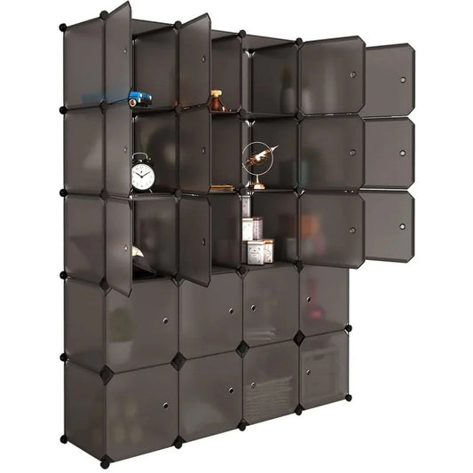 20-Cube Plastic Closet Organizer With Hanging Rod, Brown - 58 x 14.5 x 70 in