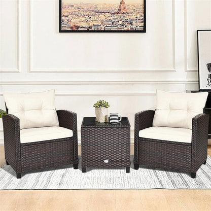3-Piece Rattan Patio Conversation Set With Cushions And Coffee Table