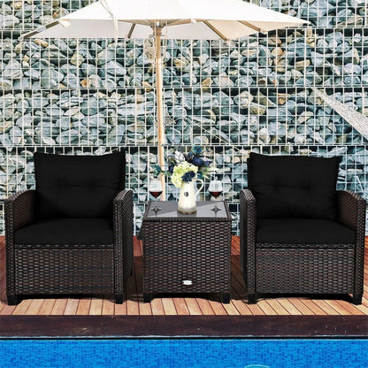 3-Piece Rattan Patio Conversation Set With Cushions And Coffee Table