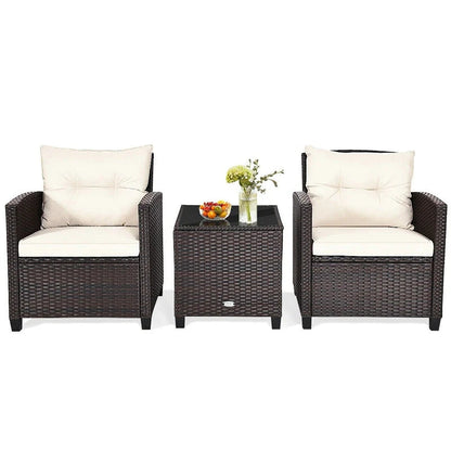 3-Piece Rattan Patio Conversation Set With Cushions And Coffee Table