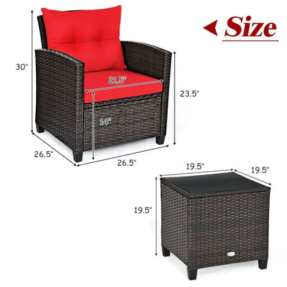 3-Piece Rattan Patio Conversation Set With Cushions And Coffee Table