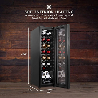 Ivation 14-Bottle Freestanding Wine Cooler With Lock, Black