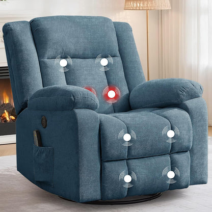 Korser Swivel Rocker Recliner Chair With Massage, Heating, USB Charging And Storage