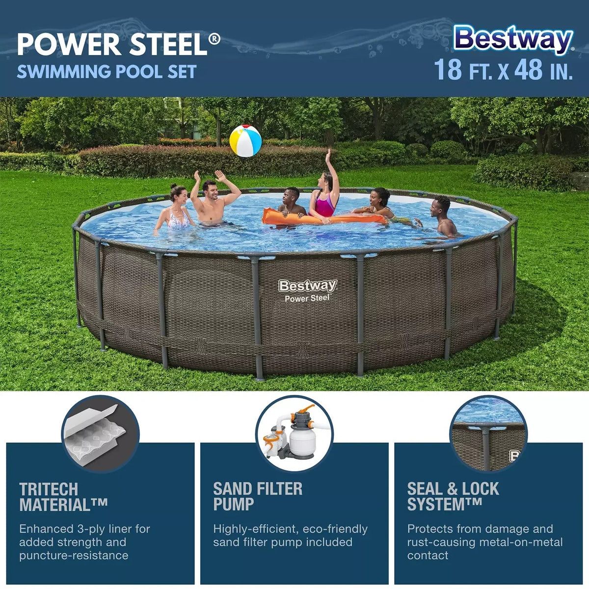 Bestway Round Above-Ground Pool Set, 18-ft x 48-in - Power Steel
