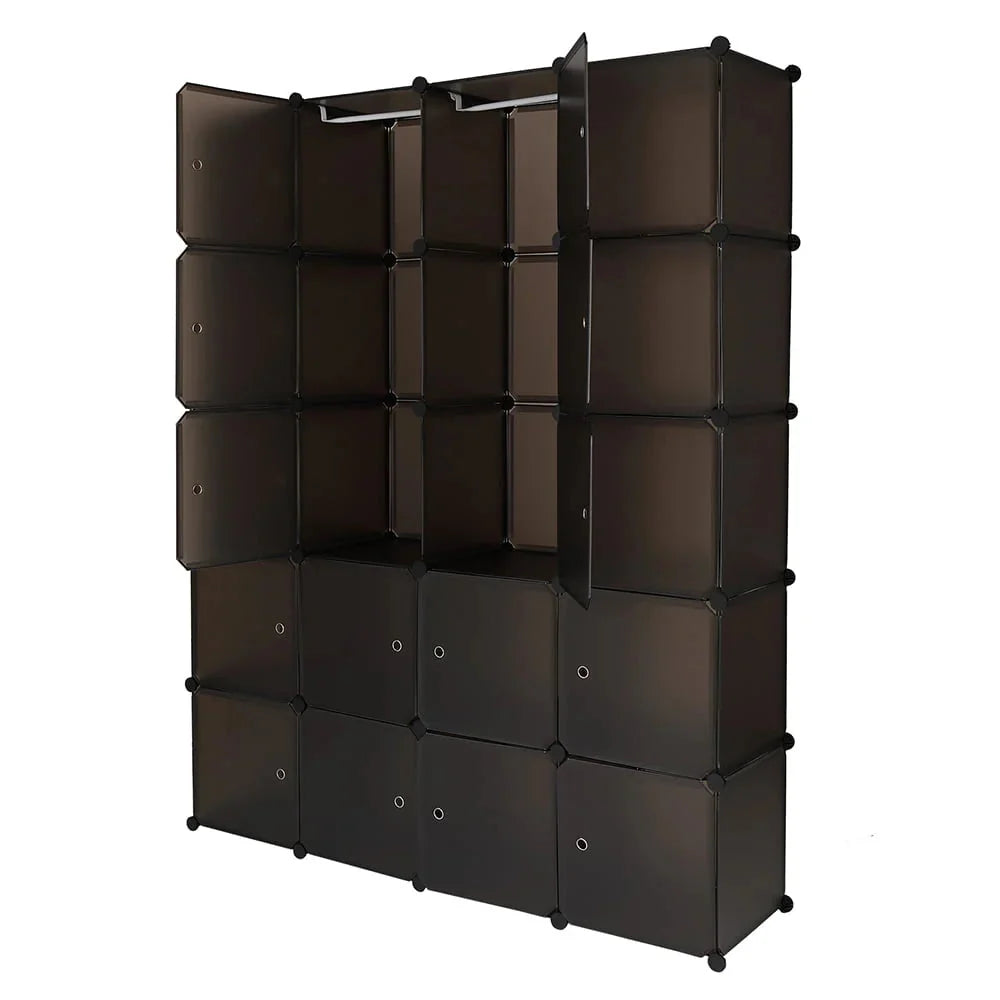 20-Cube Plastic Closet Organizer With Hanging Rod, Brown - 58 x 14.5 x 70 in