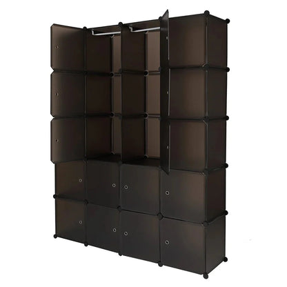 20-Cube Plastic Closet Organizer With Hanging Rod, Brown - 58 x 14.5 x 70 in