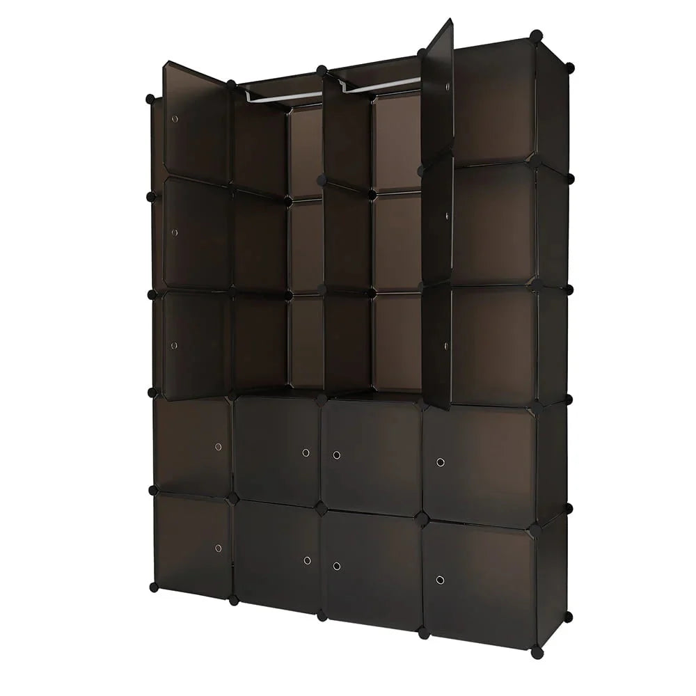 20-Cube Plastic Closet Organizer With Hanging Rod, Brown - 58 x 14.5 x 70 in