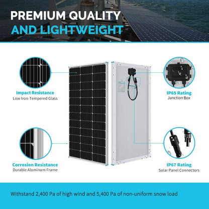 Renogy 200 Watts 12 Volts Monocrystalline RV Solar Panel Kit With Adventurer 30A LCD PWM Charge Controller - rv200wadv-30a