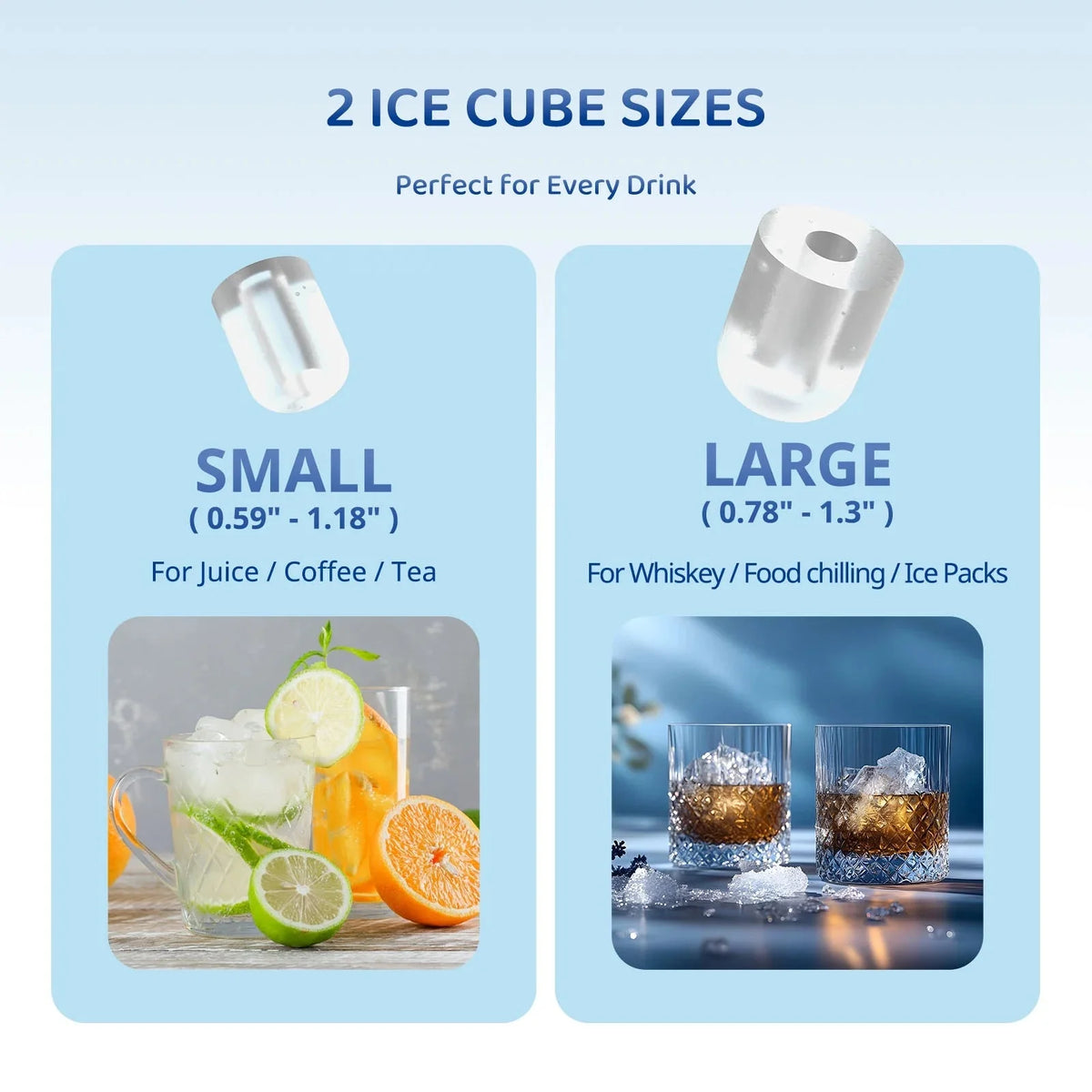 WETIE Countertop Ice Maker, 9 Bullet Ice Cubes In 6 Mins, 2 Ice Sizes, 26 lbs/24H