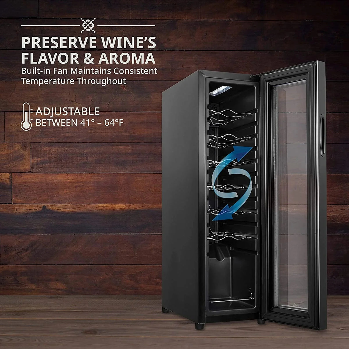 Ivation 14-Bottle Freestanding Wine Cooler With Lock, Black