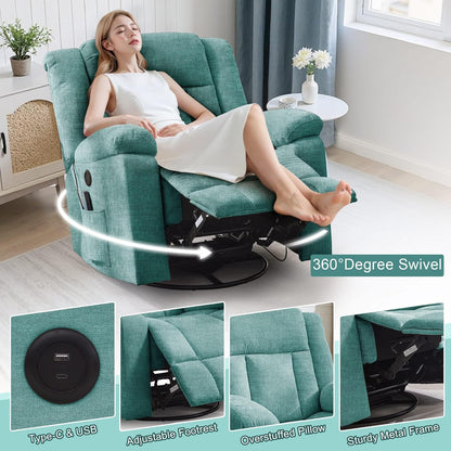 Korser Swivel Rocker Recliner Chair With Massage, Heating, USB Charging And Storage