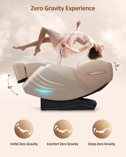 RELX Full Body Zero Gravity SL-Track Shiatsu Massage Chair, Cream
