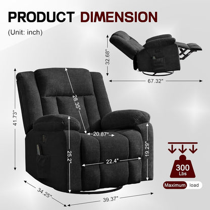 Korser Swivel Rocker Recliner Chair With Massage, Heating, USB Charging And Storage