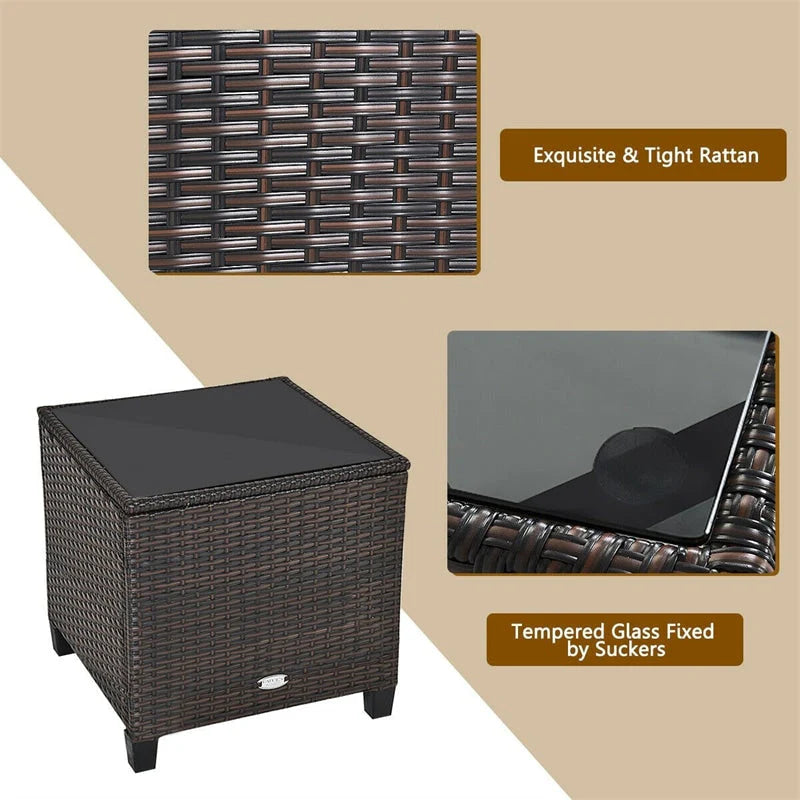 3-Piece Rattan Patio Conversation Set With Cushions And Coffee Table