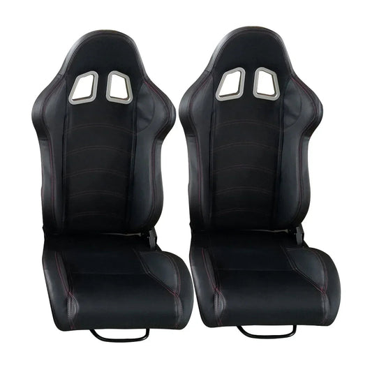 PVC Single Adjuster Double Track Racing Seats, Black - Pair