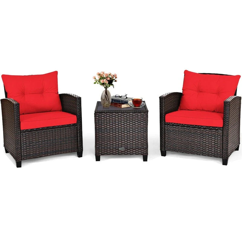 3-Piece Rattan Patio Conversation Set With Cushions And Coffee Table