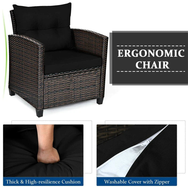 3-Piece Rattan Patio Conversation Set With Cushions And Coffee Table