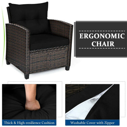 3-Piece Rattan Patio Conversation Set With Cushions And Coffee Table