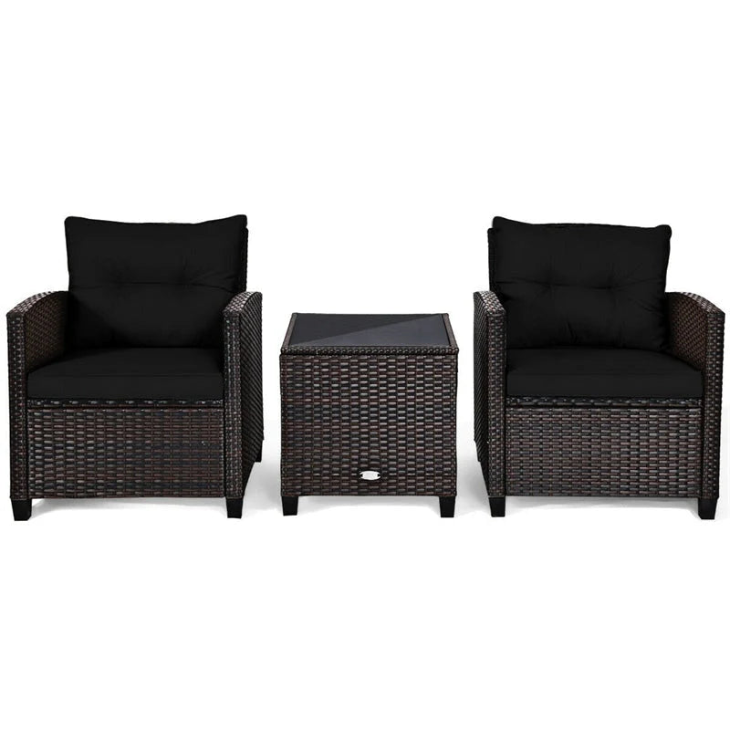 3-Piece Rattan Patio Conversation Set With Cushions And Coffee Table