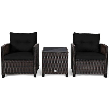 3-Piece Rattan Patio Conversation Set With Cushions And Coffee Table