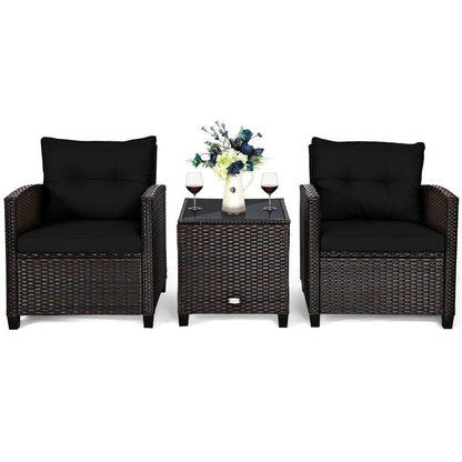 3-Piece Rattan Patio Conversation Set With Cushions And Coffee Table