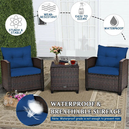 3-Piece Rattan Patio Conversation Set With Cushions And Coffee Table