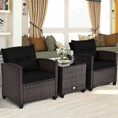 3-Piece Rattan Patio Conversation Set With Cushions And Coffee Table