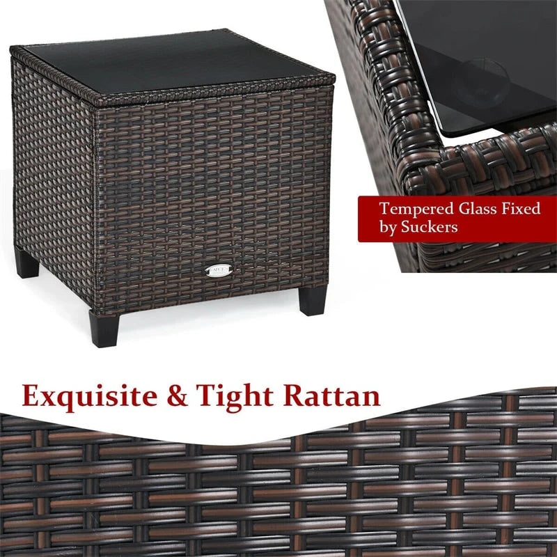 3-Piece Rattan Patio Conversation Set With Cushions And Coffee Table
