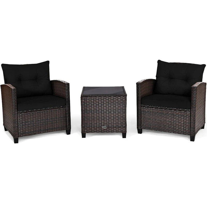 3-Piece Rattan Patio Conversation Set With Cushions And Coffee Table