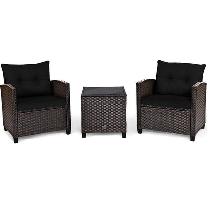 3-Piece Rattan Patio Conversation Set With Cushions And Coffee Table