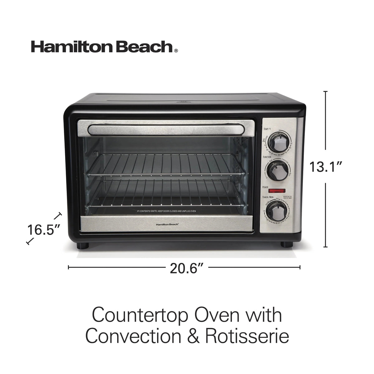 Hamilton Beach Countertop Convection Oven With Rotisserie, 1500 Watts, Stainless Steel - 31108