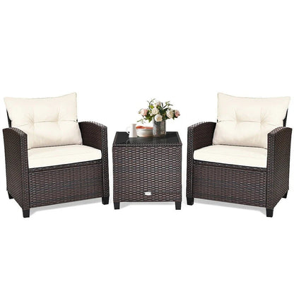 3-Piece Rattan Patio Conversation Set With Cushions And Coffee Table