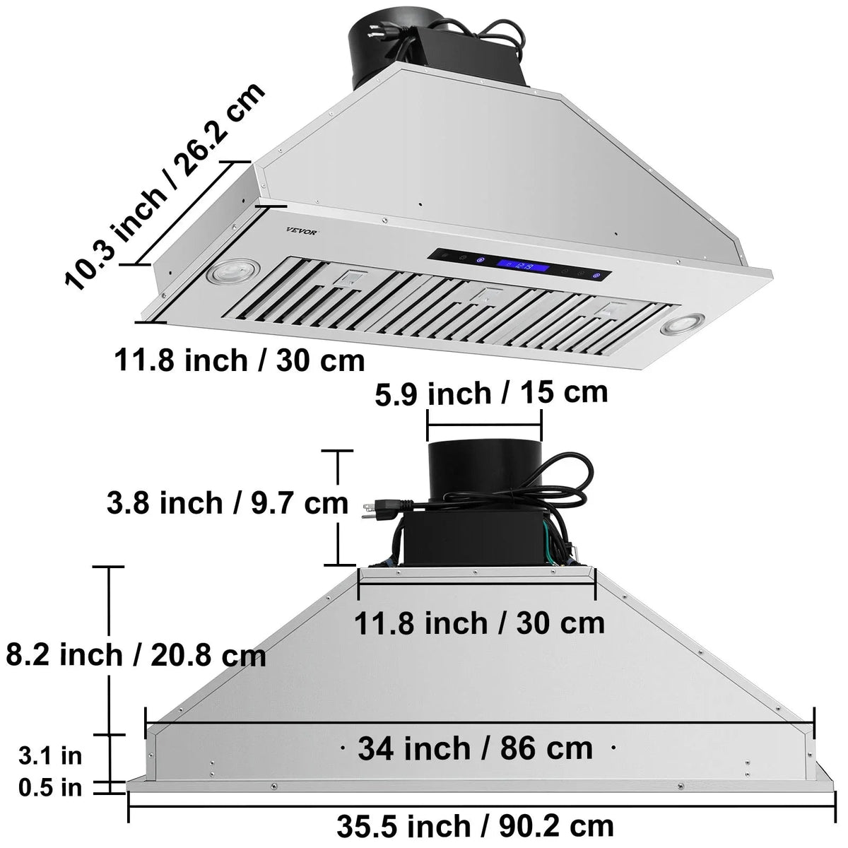 BENTISM Built-In Range Hood Insert 900CFM 36in Touch And Remote Control