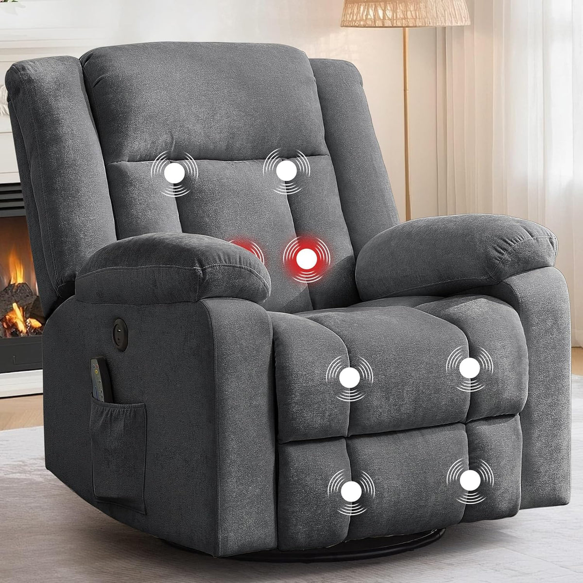 Korser Swivel Rocker Recliner Chair With Massage, Heating, USB Charging And Storage