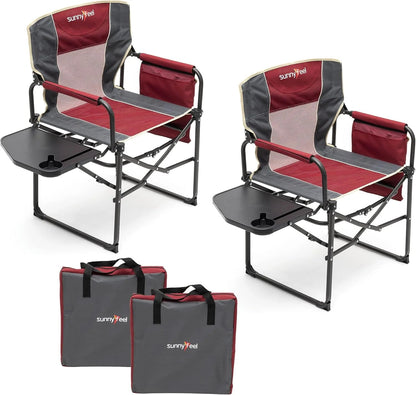 Folding Camping Chairs With Side Tables And Storage Bags - 2 Pcs