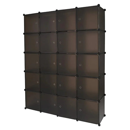 20-Cube Plastic Closet Organizer With Hanging Rod, Brown - 58 x 14.5 x 70 in