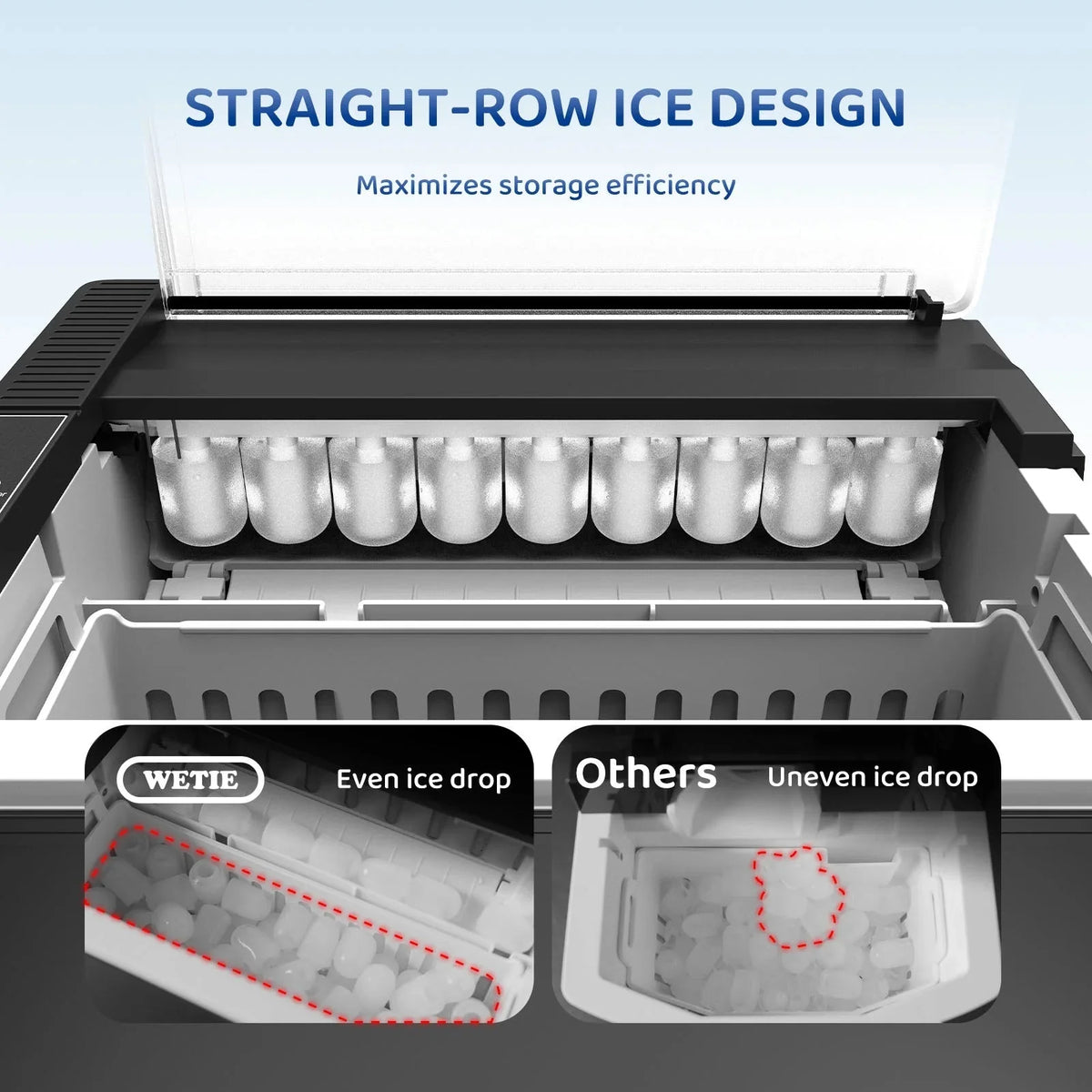 WETIE Countertop Ice Maker, 9 Bullet Ice Cubes In 6 Mins, 2 Ice Sizes, 26 lbs/24H