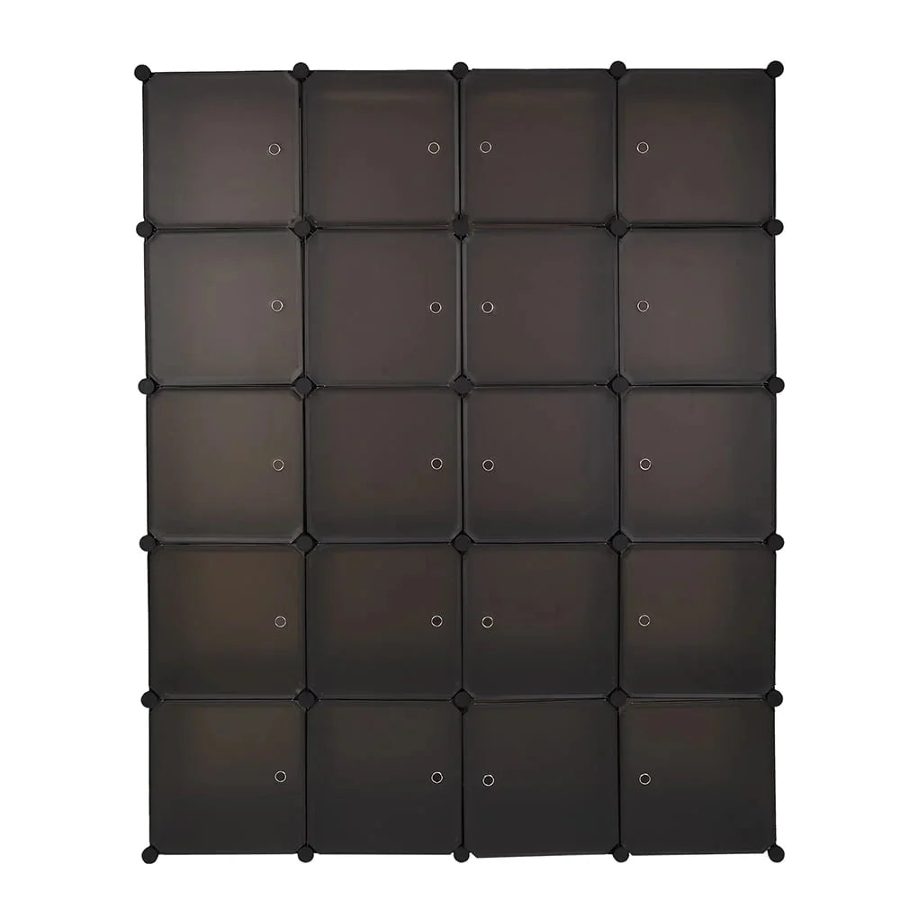 20-Cube Plastic Closet Organizer With Hanging Rod, Brown - 58 x 14.5 x 70 in