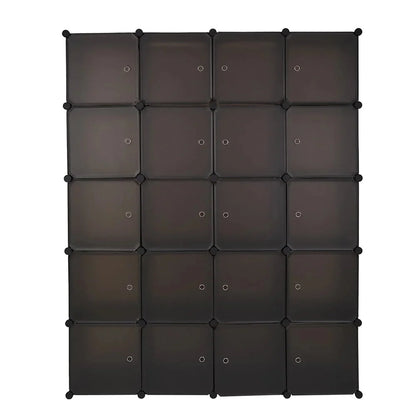 20-Cube Plastic Closet Organizer With Hanging Rod, Brown - 58 x 14.5 x 70 in
