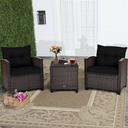 3-Piece Rattan Patio Conversation Set With Cushions And Coffee Table