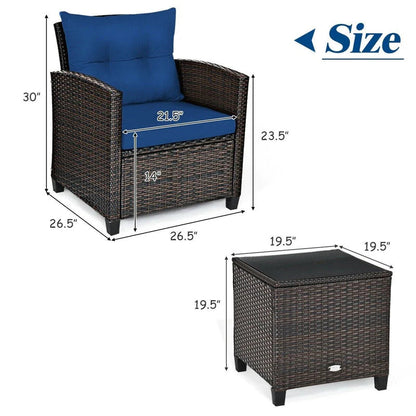 3-Piece Rattan Patio Conversation Set With Cushions And Coffee Table