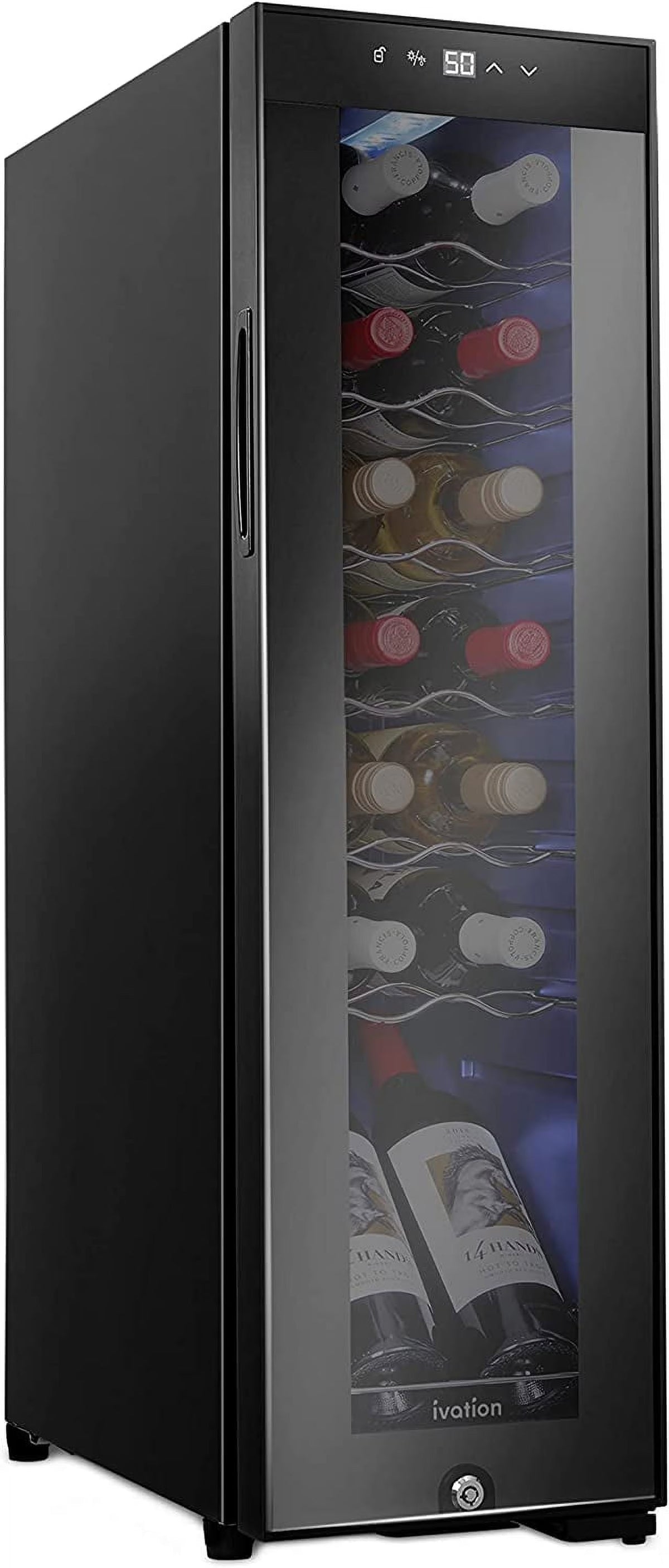 Ivation 14-Bottle Freestanding Wine Cooler With Lock, Black